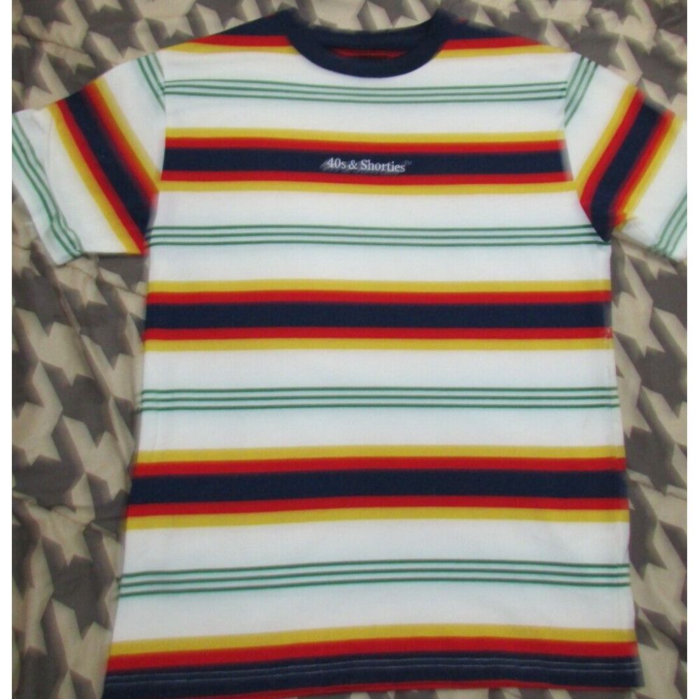 40s & Shorties Shirt Men's Medium Striped Streetwear Y2K 2000s Embroidered Adult